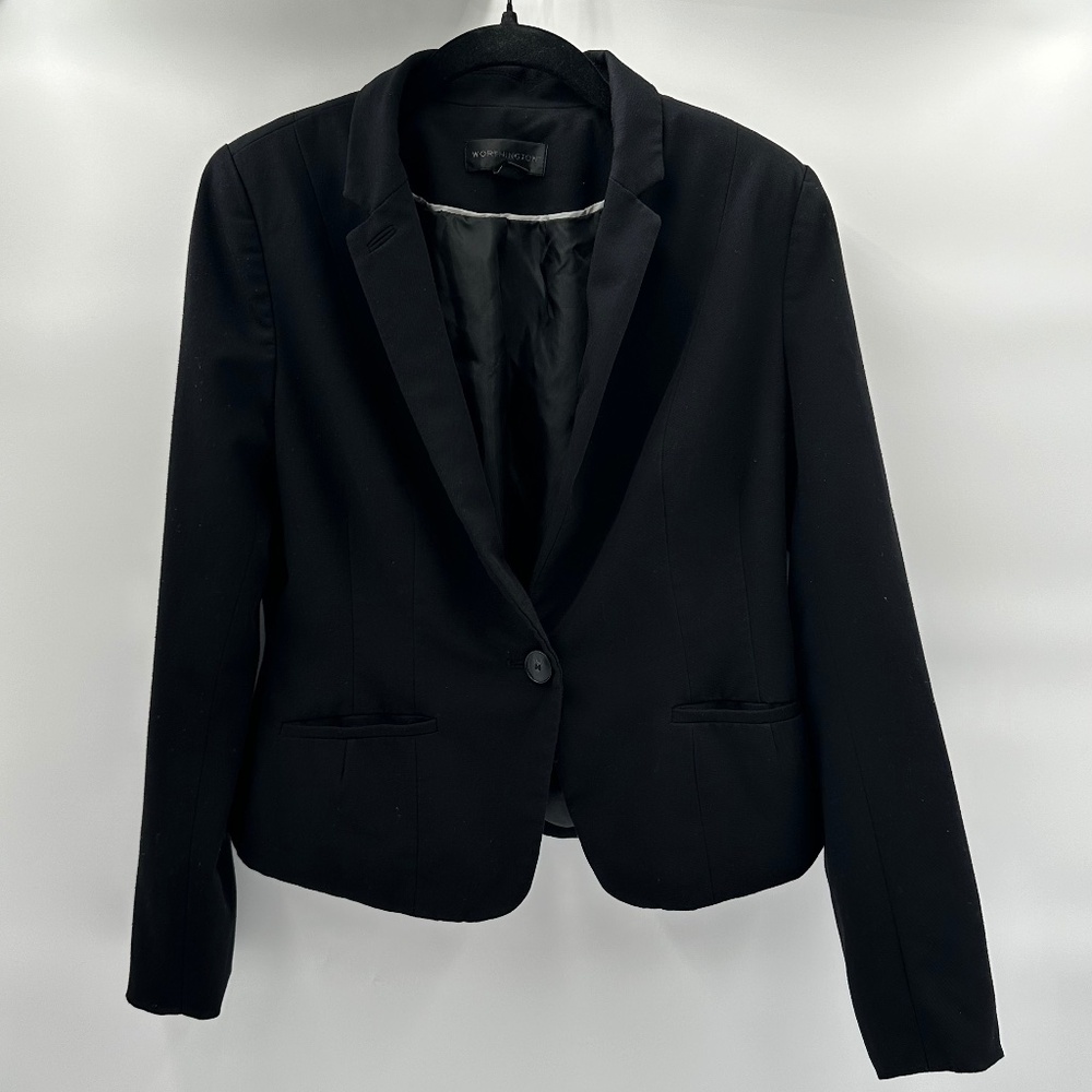 Worthington Women's Black Suit Jacket Black Blazer Single Button Long Sleeves